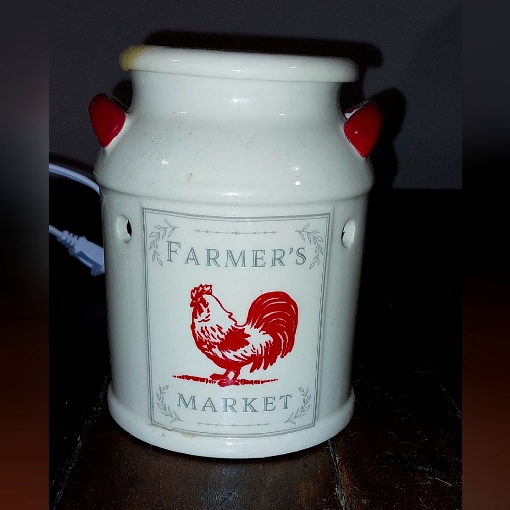 White Ceramic Farmer's Market Wax Warmer With Red Rooster